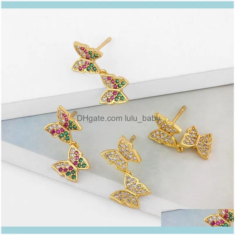 Dangle & Chandelier FLOLA White Stone Two Butterfly Earrings For Women Cute Small Multicolor Drop Charm CZ Zirconia Jewelry Ersv76