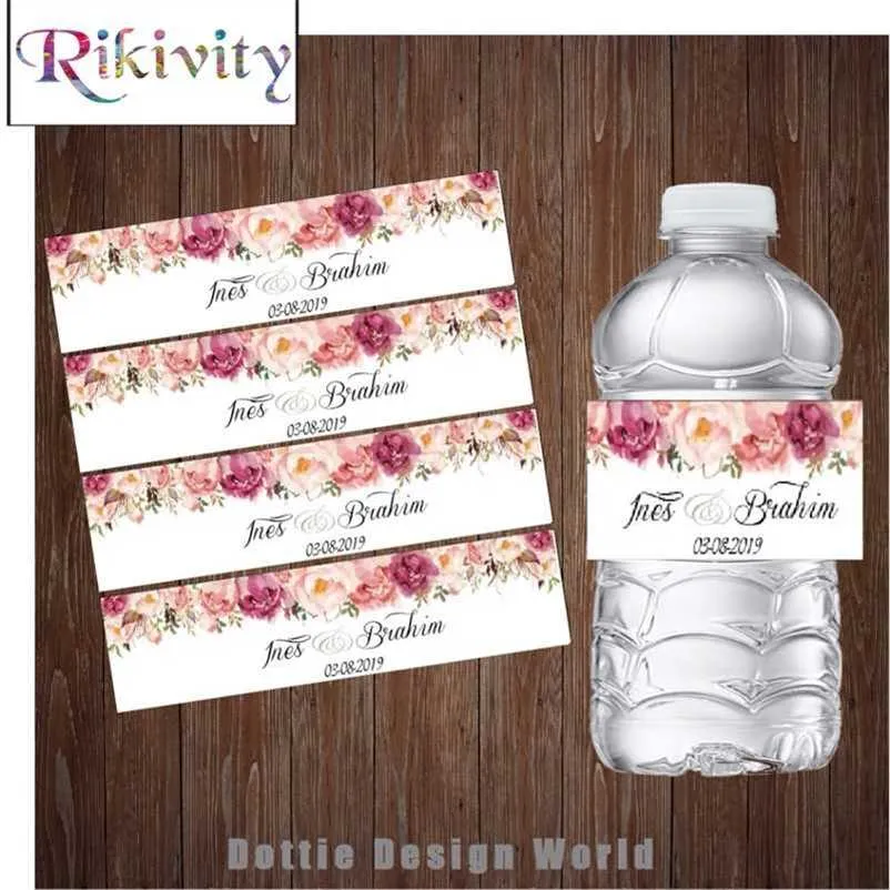 20 Pcs Watercolor Flower Water Bottle Wine Labels Candy Bar Wrapper Custom Wedding Baby Shower Birthday Party Favor Decoration 211122