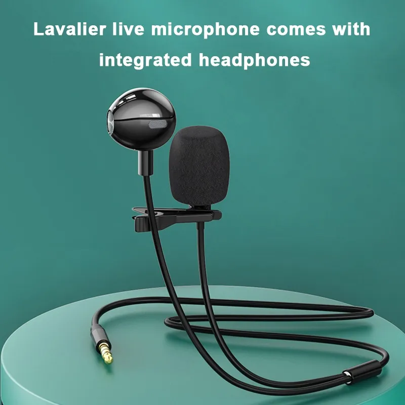 3,5 mm mini mikrofon bärbar med hörlurar clip-on lapel kondensor mikrofon för telefon laptop pc för levande ång röstchatt KTV