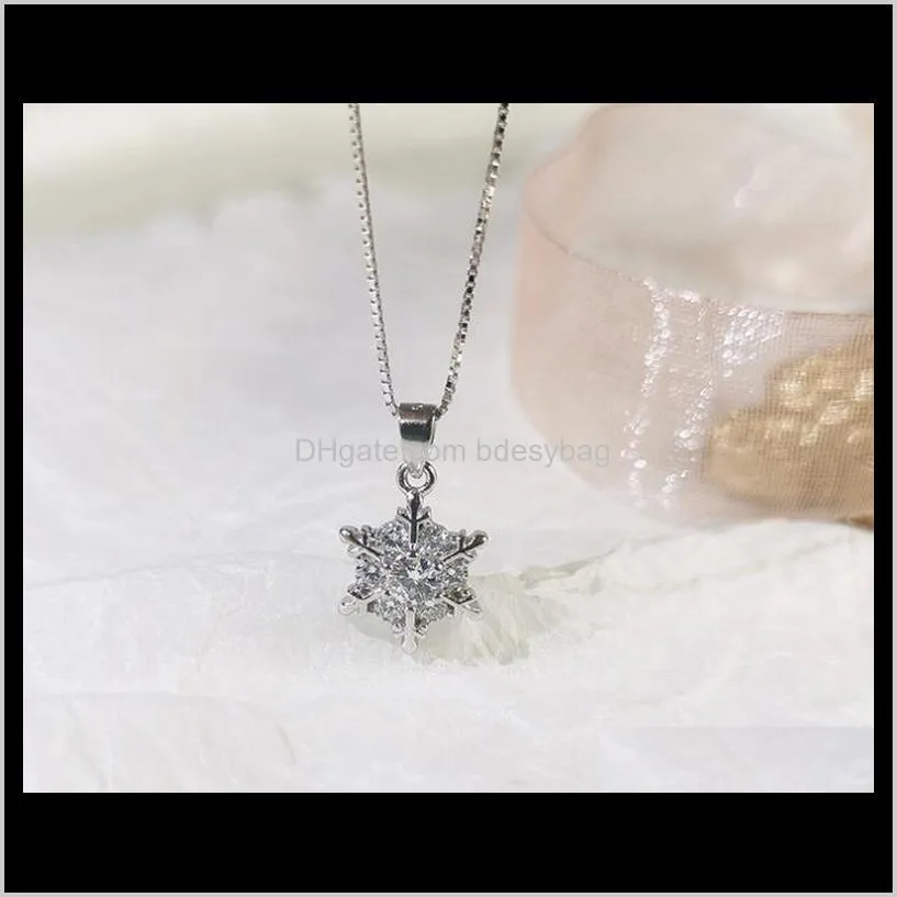 S925 Sterling Silver Necklace Jewelry for Women Christmas Snowflake Fashion Luxury Designer Pendant Necklaces with Crystal Stone