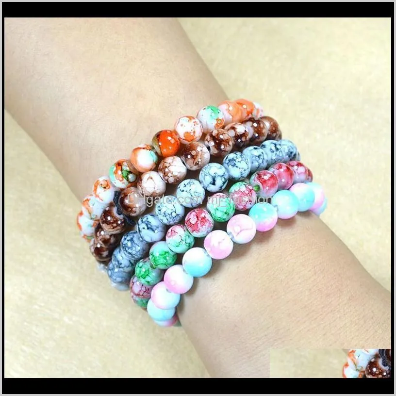 Beaded Strands Armband JewelryFashion Promotional Presents 8mmx22 Grains 16cm Glass Imitation Agate Like Beads Elastic Force Armband 9 Colo