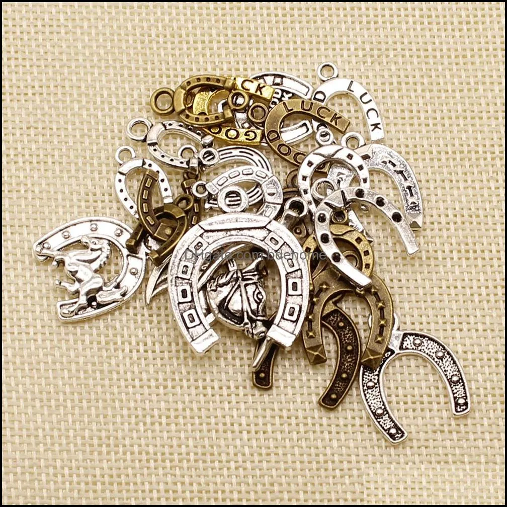 60 Pieces Metal Charms For Jewelry Making Animal Good Luck Horseshoe Horse Shoes HJ051