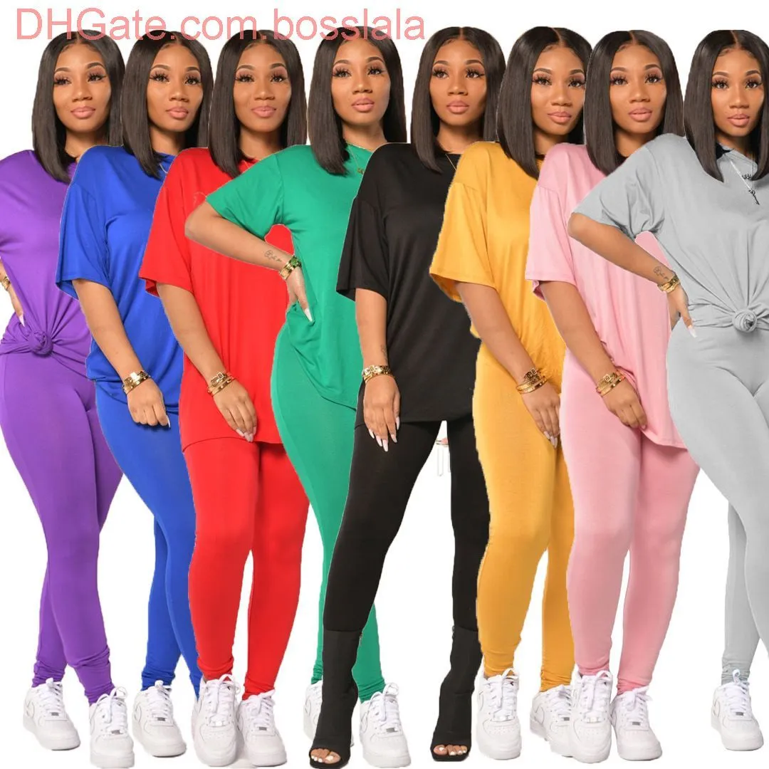 Pantalones de mujer Chándales de dos piezas Trajes de manga corta de diseñador Ropa deportiva de color sólido Señoras Nueva camiseta suelta casual Trajes de jogging S-XXL