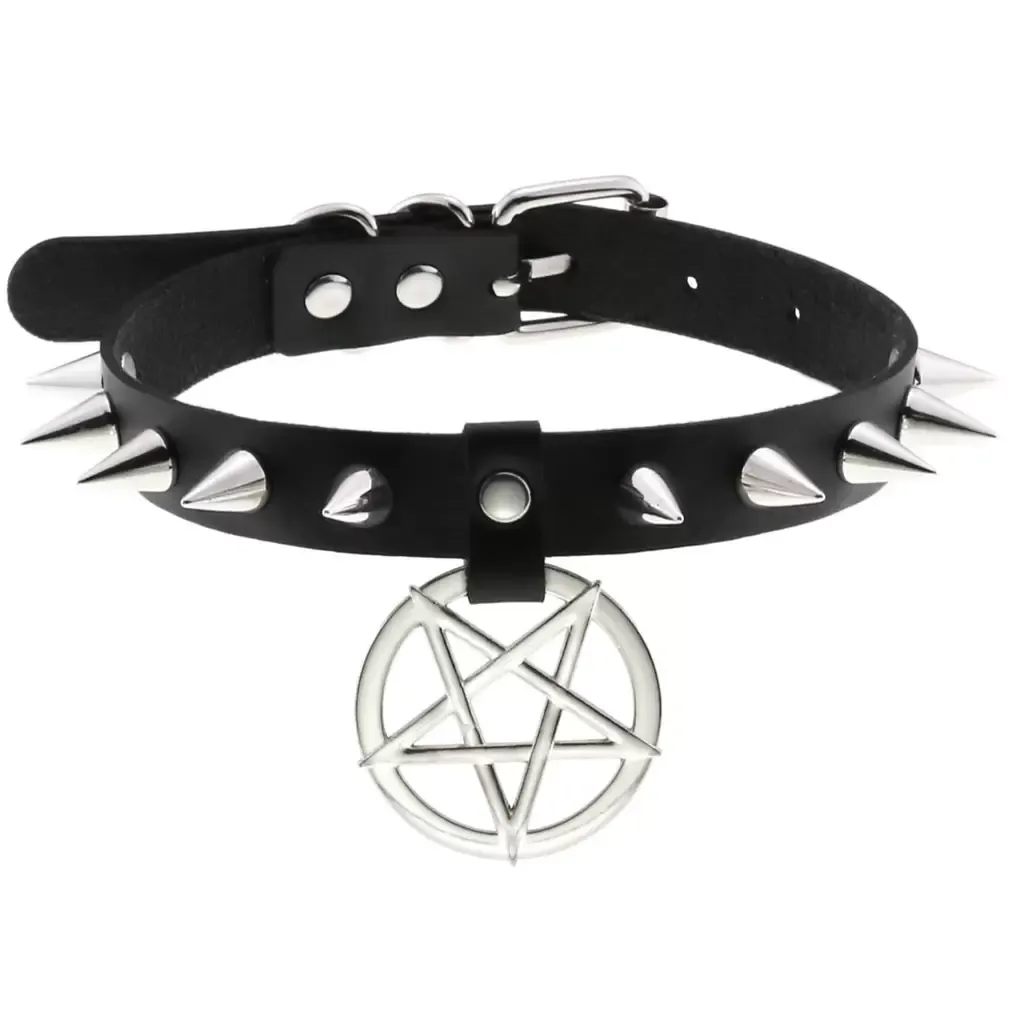 Emo black spike choker krage för tjej pojke punk goth pentagram halsband hals cosplay chocker gotiska tillbehör gåva grossist