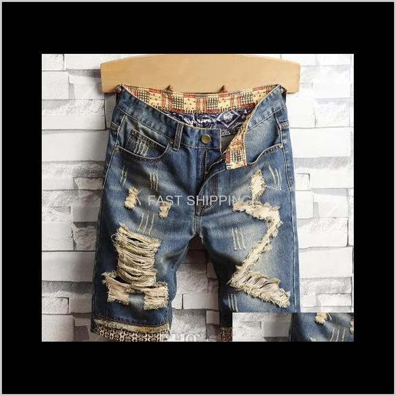 mens 2019 new fashion short jeans straight hole street pants vintage knee length male summer jeans