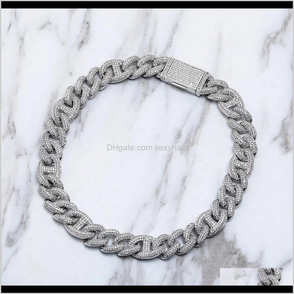 high quality 14mm wide  link chains for hip hop men and women rose gold with full diamond necklace