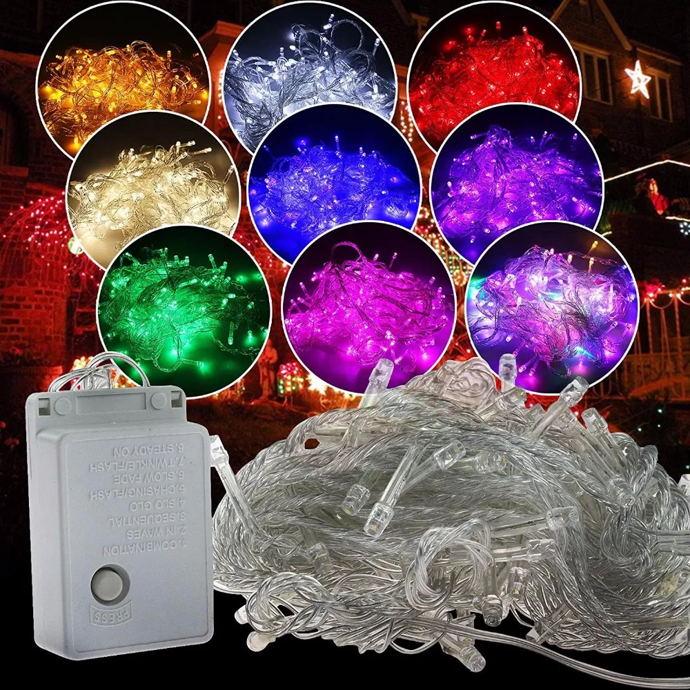 Venda de férias luz de Natal ao ar livre 10m 100 LED string 8 cores Escolha vermelho / verde / RGB luzes de fadas à prova d 'água festa de natal jardim luz