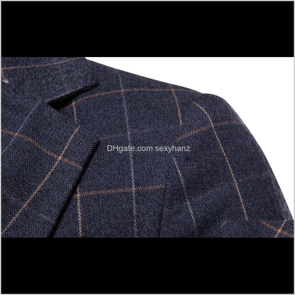 winter men`s casual plaid printed suit lapel slim long sleeve one button men`s suit top m-4xl