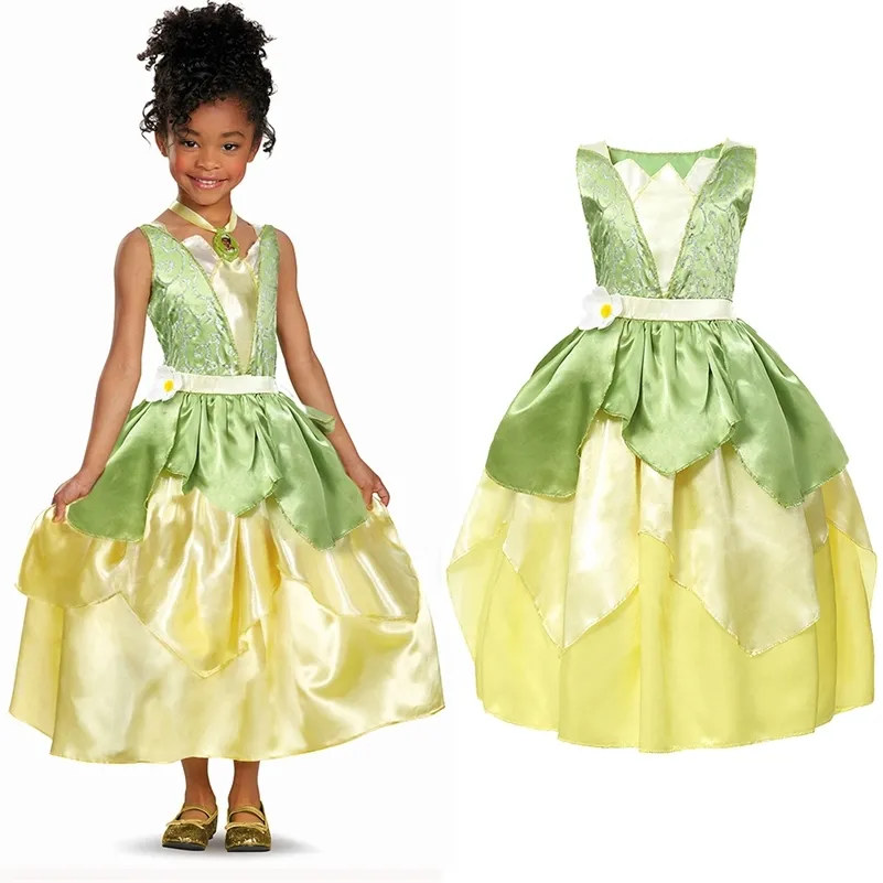 YOfeel princesa tianna traje para menina fantasia vestidos cosplay princesa e o vestido de sapo crianças festa o vestido de aniversário de Halloween 210331