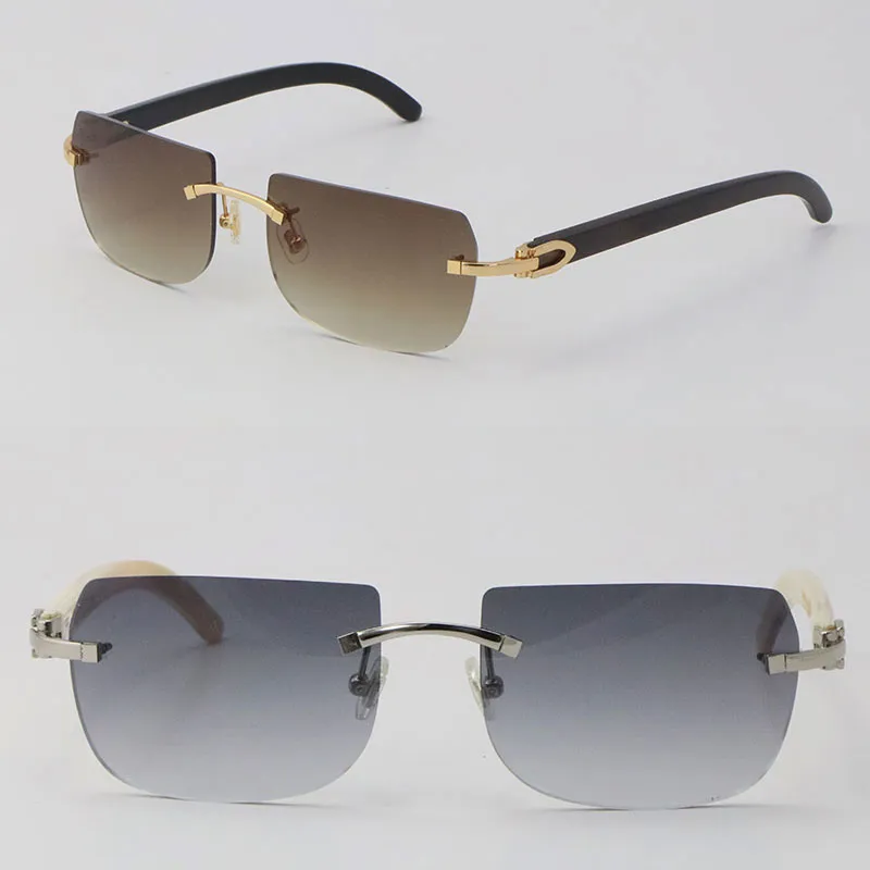 2022 Nouvelle vente Lunettes de soleil en métal sans monture Original Véritable corne de buffle noir naturel 18K Or C Décoration Homme Femme mens designer Lunettes Bleu ou Gris Lentille