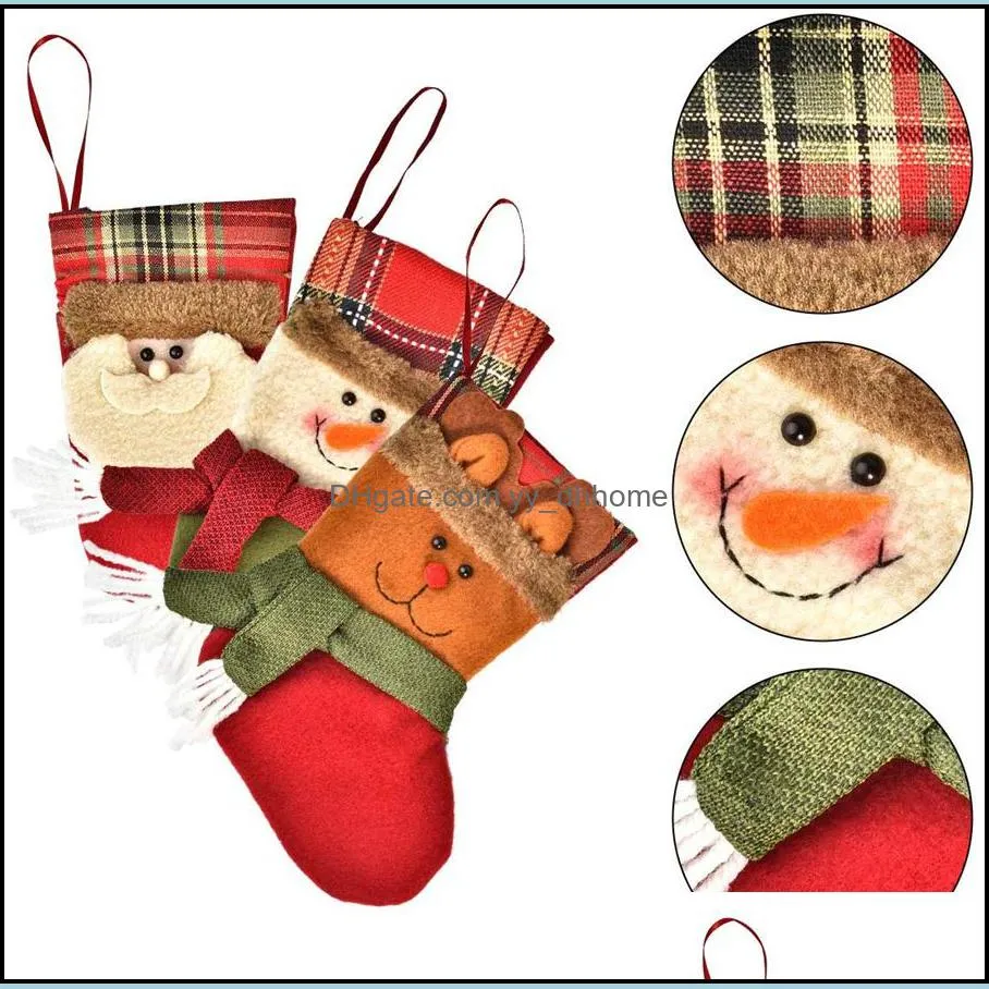 7.5`` Small Christmas Stckings Santa Snowman Reindeer Candy Socks Christmas Tree Decoration for Family Holiday Child Gift JK1910