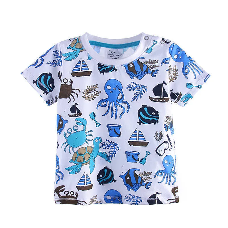 Springende meters Jongens Tees Zomer 100% Katoen Peuter Meisjes T-shirt Dieren Gedrukt Casual Kinderen Tops Kinderkleding Tshirt 210529