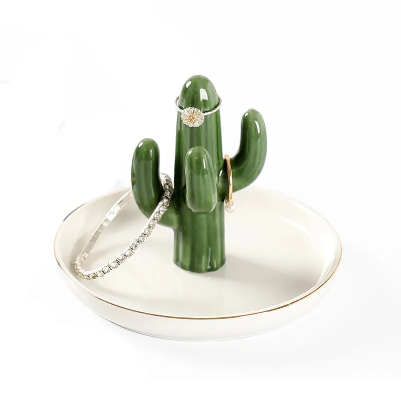 Kaktussmycken Holder Ceramic Trinka Dish Ringörhängen Display Stand Necklace Organiser Tray Gift for Women Mother Girls