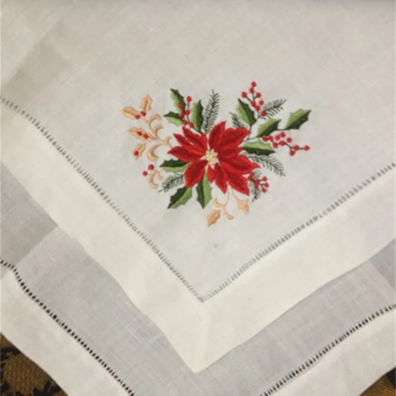 Zestaw 12 Moda Linen Dinner Serwetki 20x20-cal Haftowane Floral Vintage Serwetki do herbaty na specjalne okazje