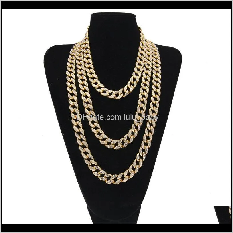 karopel iced out bling rhinestone mens gold silver  cuban link chain necklaces diamond men`s hip hop necklace