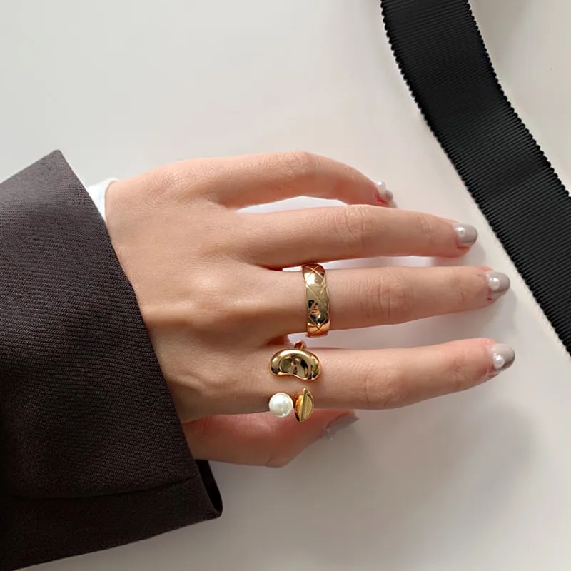 Nowy wykwintny geometryczny geometryczny geometryczny prosty palec palec moda temperament wszechstronny otwarty pierścień elegancka biżuteria damska