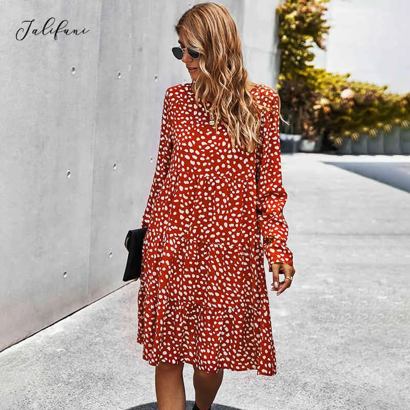 Spring Autumn Dress Women Casual Black Long Sleeve Ruffle Ruched Clothes Leopard Loose Fit Dresses Fall New Ankomst Kvinnor 210415