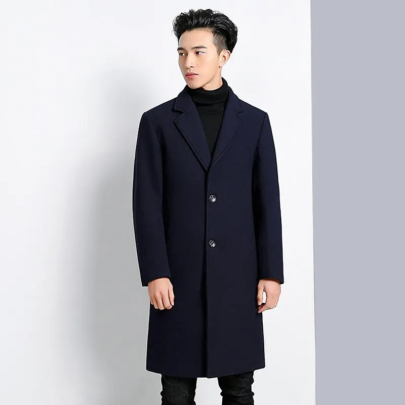 Men's Trench Coats Woolen Coat Autumn And Winter Korean Woollen Windbreaker Medium Length Nizi Overcoat Man