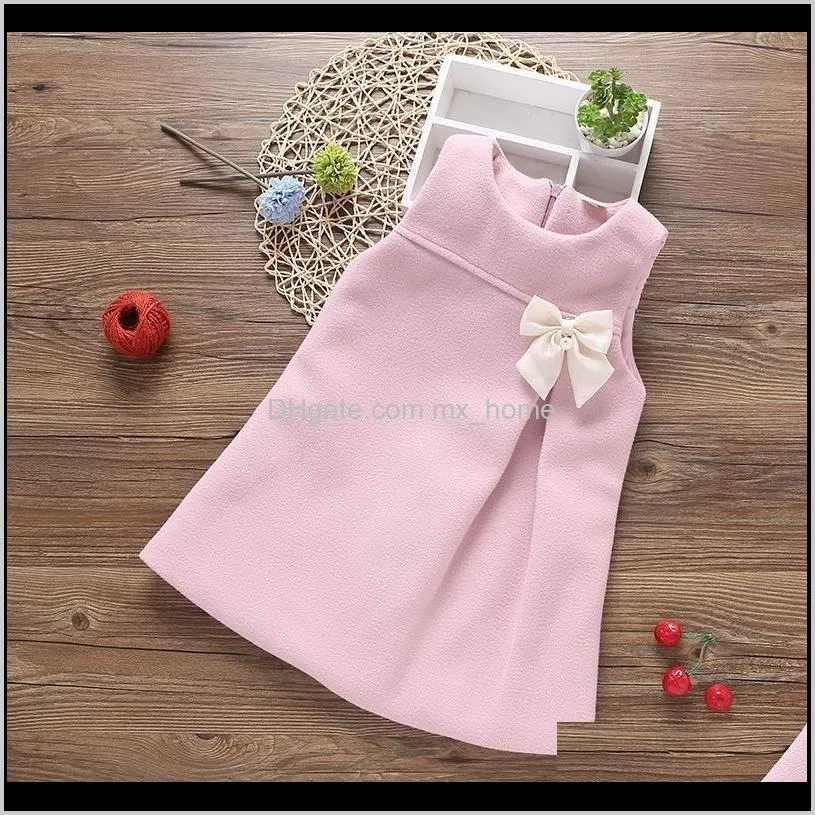 girls dresses fashion wool bow sleeveless party dress for girl 2 3 4 5 6 years baby princess dress toddler winter velvet dresses