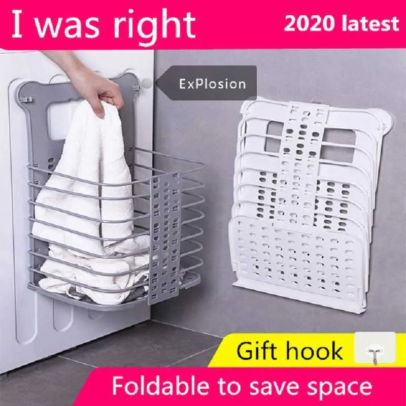 1PCS Foldable Laundry Basket Portable Dirty Clothes Storage Wall-mounted Bucket 210609