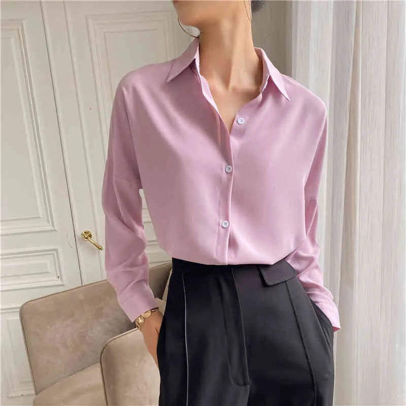 Women's Chiffon Blouse Long Sleeve Stand Collar Casual Solid Top