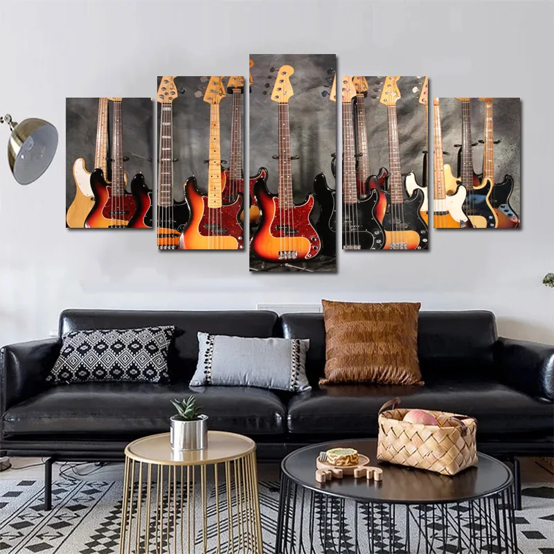 5-Piece Music Canvas Art - Modern Guitar & Violin Wall Decor