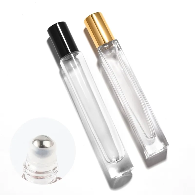 500pcs Gold Silver Black Circle Square 10ml Luxury Tjock Transparent Glass Perfume Bottle Refillable Roller On Oil Bottles