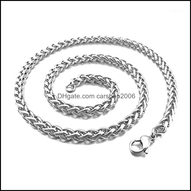 Chains Necklaces & Pendants Jewelrychains 4.0Mm Width Stainless Steel Necklace Wheat Chain Link Sier-Color 55Cm Mens1 Drop Delivery 2021 Idn