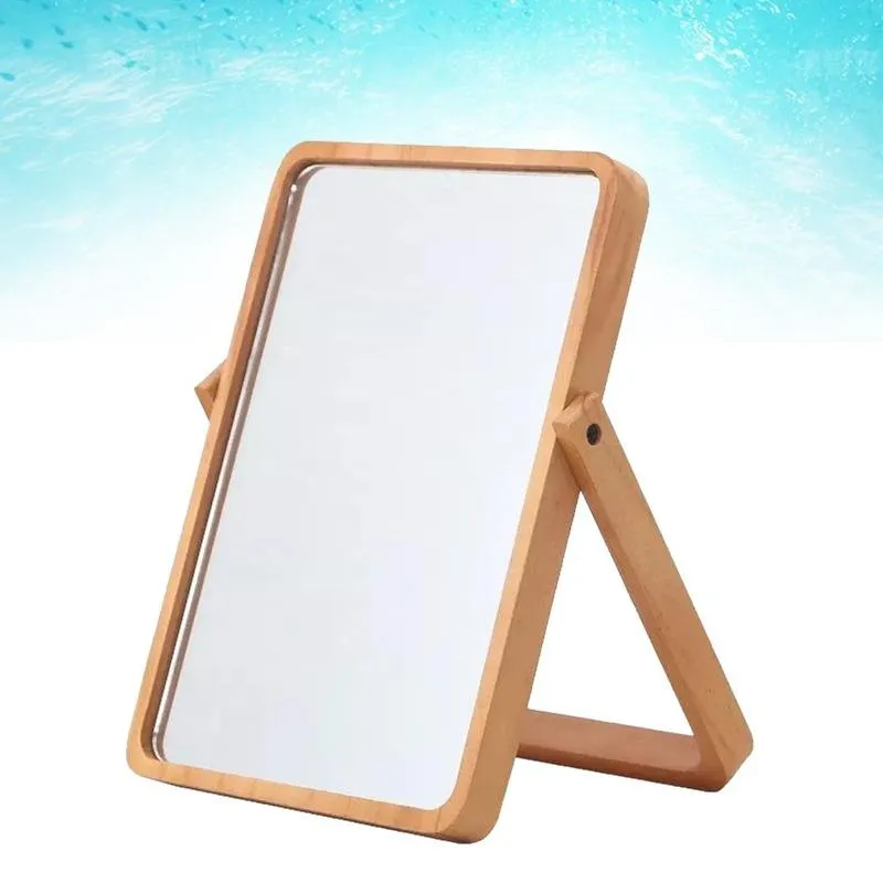 Miroirs 1PC miroir de maquillage vanité rectangulaire habillage cadre en bois bureau pour filles femmes