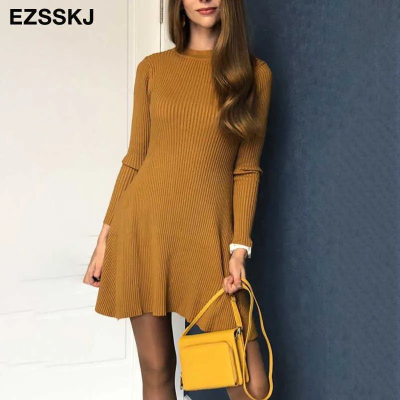 Podstawowa Jesień Zima Krótki Aline Grube Sweter Sukienka Elegancka Dzianiny Kobiety Slim Mini Kobiet Chic Sexy 210706