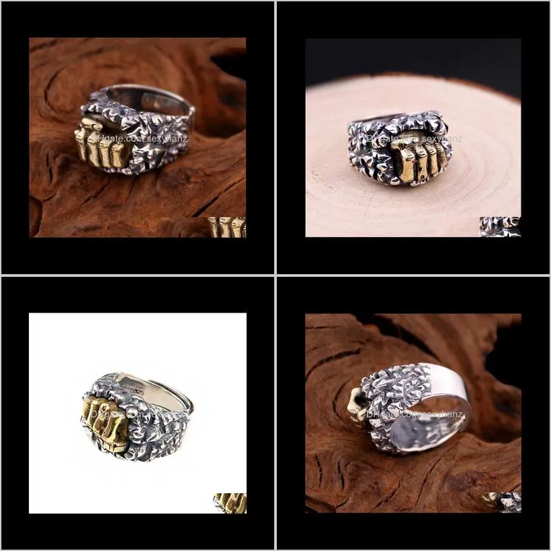 men wide ring jewelry mens boys design sense power gold fist hip hop finger ring 925 sterling silver ring jewelry size