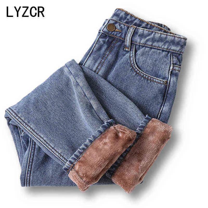 Jeans invernali spessi Donna Vintage Velluto Caldo Harem Pile Mamma Allentata Vita alta Fidanzato da donna per le donne 211129