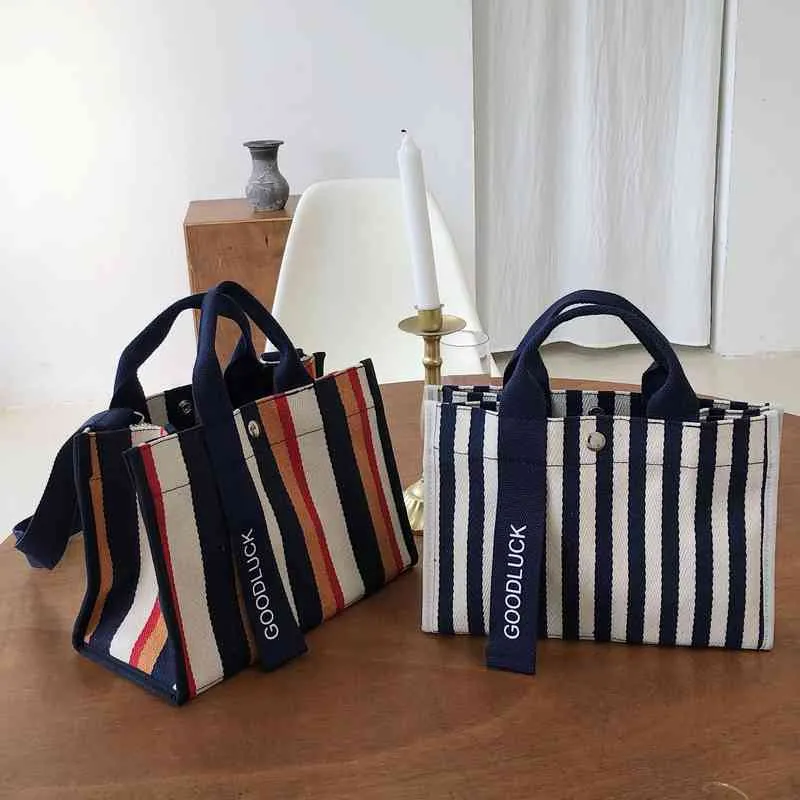 Portable Straddle Bag Stripe Single Shoulder Canvas Women's