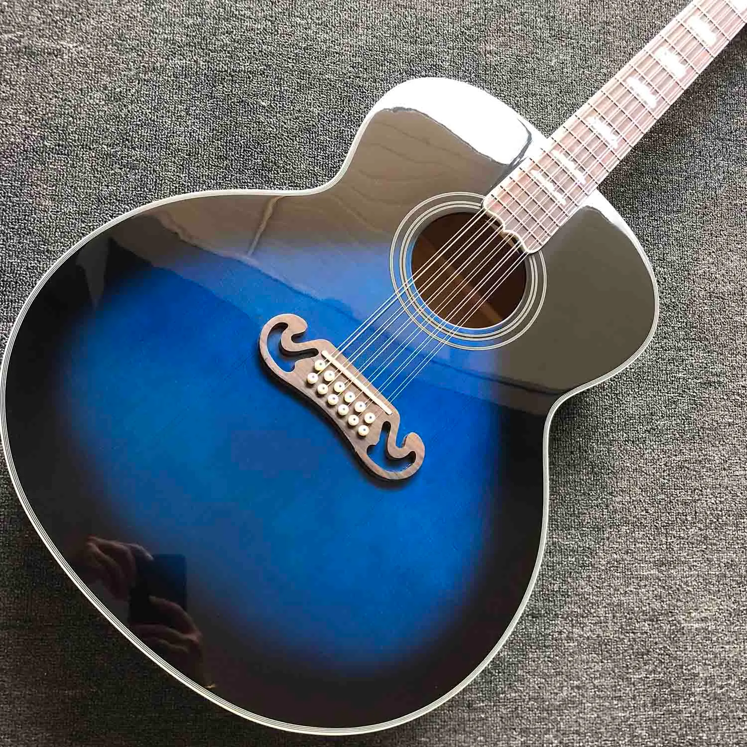 Custom 2021 Versie Jumbo 43 inch Akoestische elektrische gitaar 12 snaren gitaar in blauwe kleur