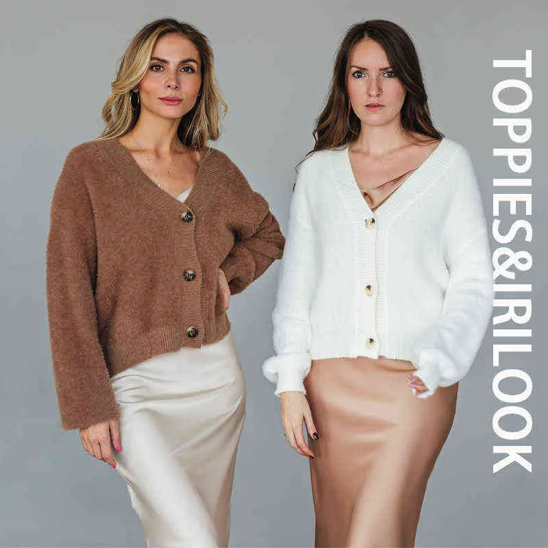 Topiki Biały sweter Cardigan Winter Soft Faux Fur Cardigans Przytulny Styl Sweter Krój Płaszcz 211117