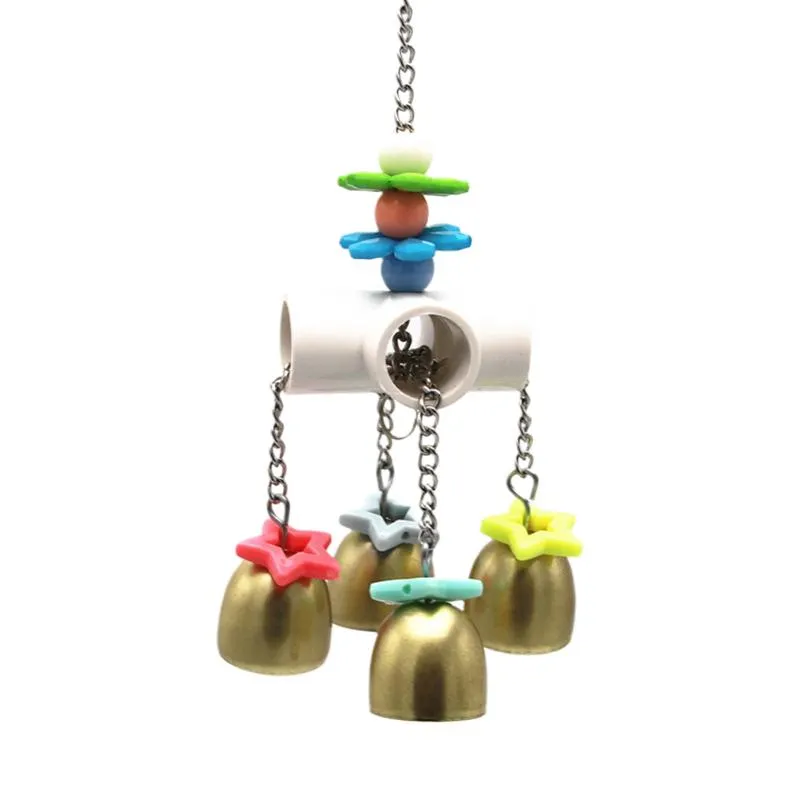 Andra Bird Supplies Rolig Spela Papegoja Toy Chewing Rostfritt Stål Hängande Träning Swing Rope Bite Resistant Pet Slitstarka Bells