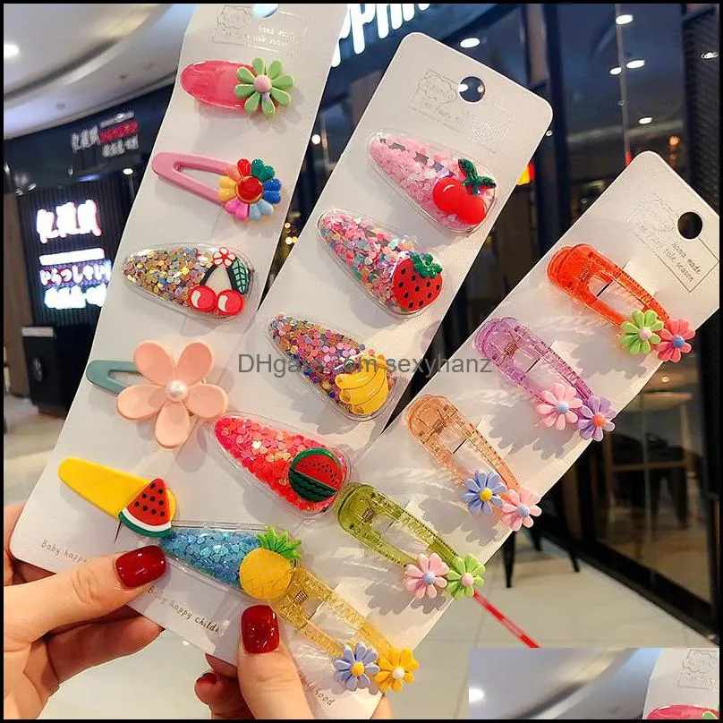 2021 Ins 1Set Girl Fruit Sequin Princess Shiny Colorful Baby Children Hair Clips Sweet Headwear Kids Hairpins Hair Accessories