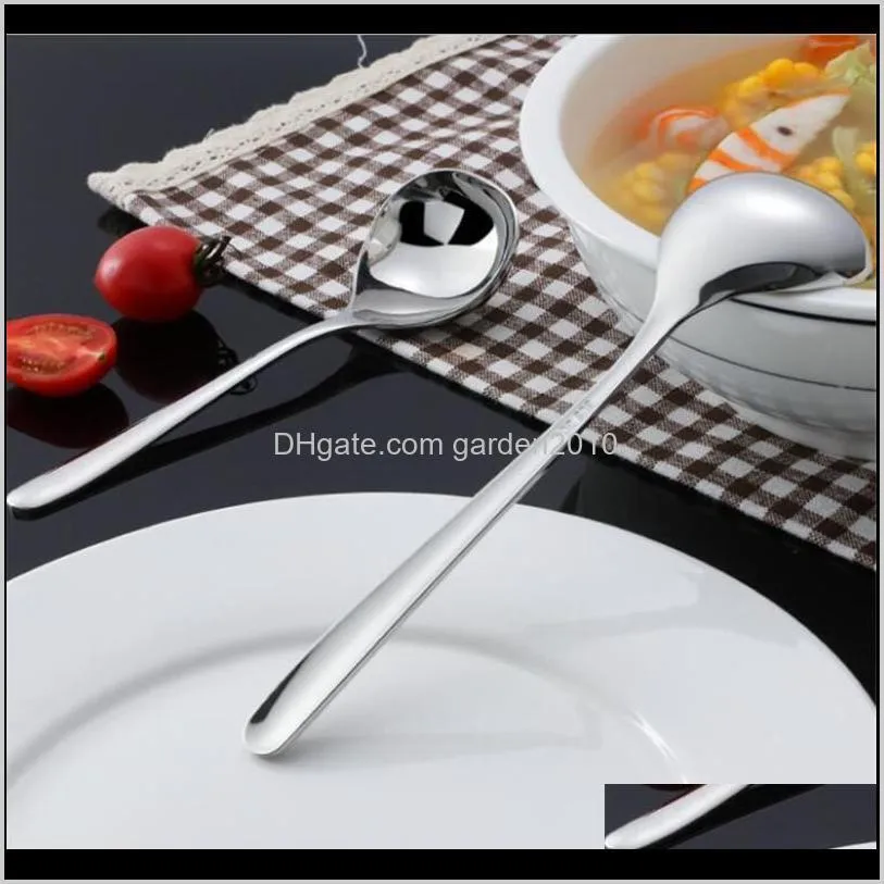 1 pc stainless steel round soup spoon long handle honey teaspoon stirring spoon serving spoons tableware kitchen utensil