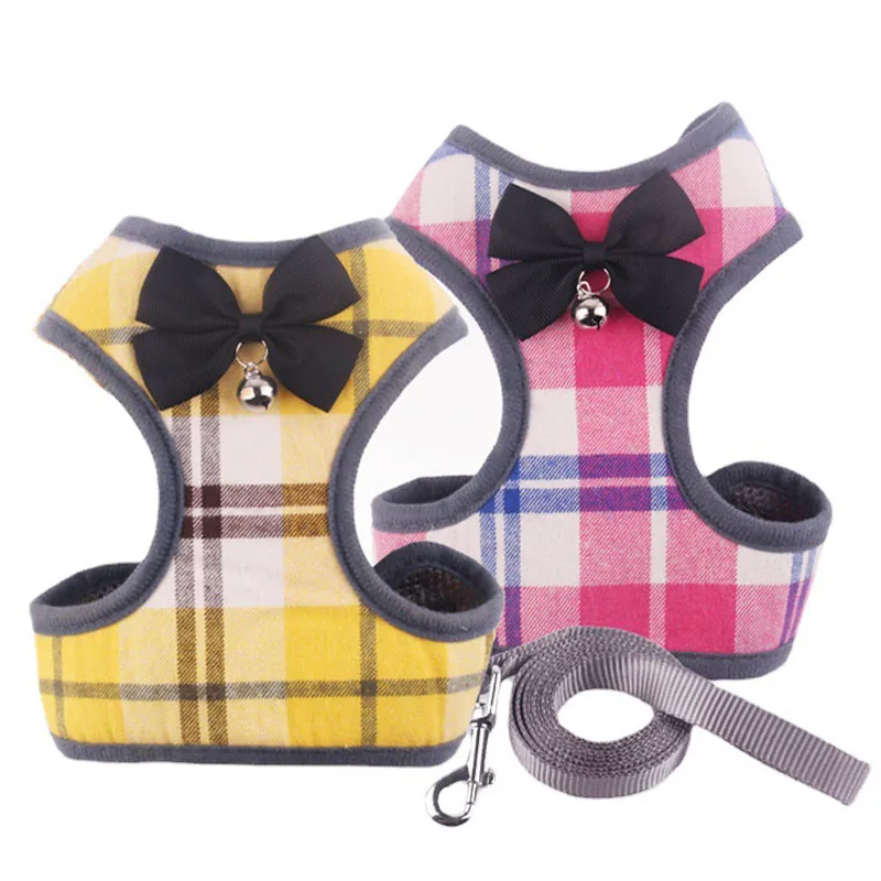 Pets Grid Harness Leashes Set Bowknot Waistcoat Safe Walk Dog Harnesses Collars Puppy Fashion Clothes Pet Supplies Accessories BH5342 TYJ