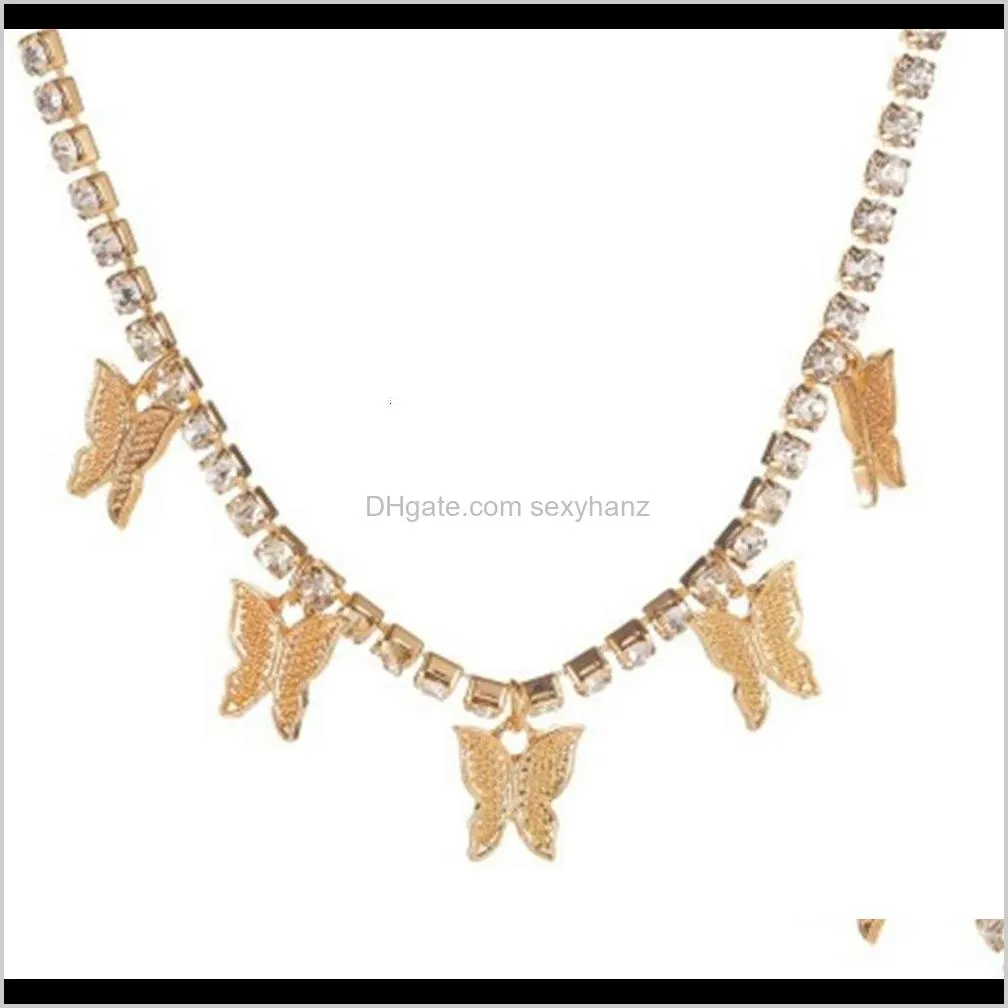 diamond butterfly pendant female style insect neckchain hip hop jewelry necklace