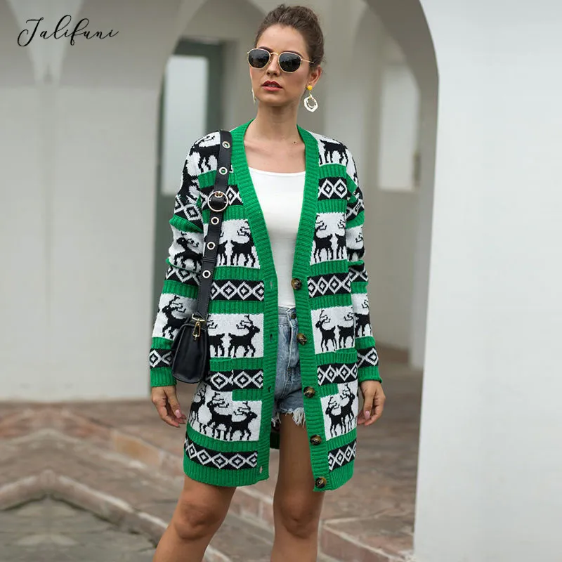 Feio Natal jumper jumper suéter outono inverno kitwear fulpir oversize cardigan médio longo harajuku fora para as mulheres moda 210415