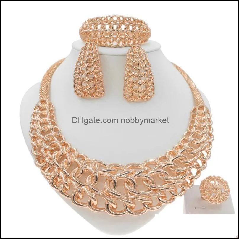 Earrings & Necklace Yulaili Exquisite Rose Gold Simple Style Jewelleries Set Daily Inexpensive Women`s Bracelet Earring Ring Sets