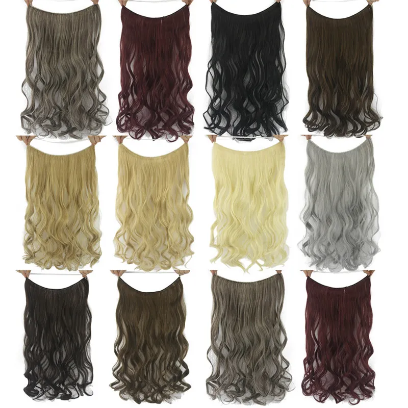 22 26 inches Wave Loop Micro Ring Hair Extensions Synthetic High Fish Line Weaving Weft 17 Colors FL016