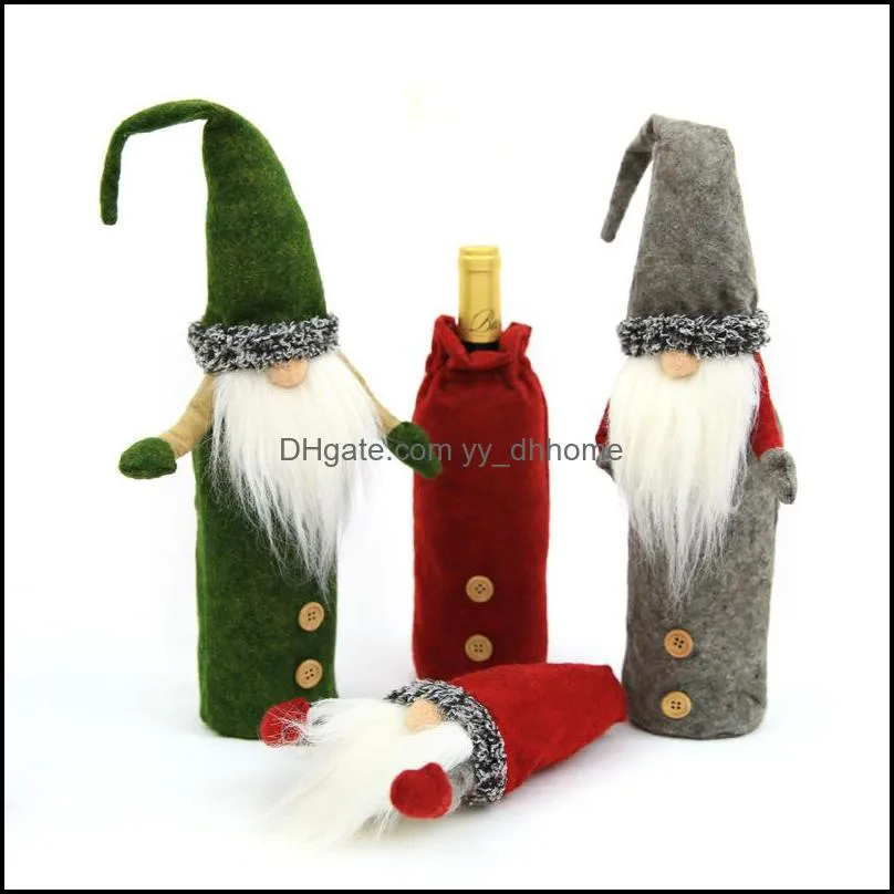 Christmas Gnomes Wine Bottle Cover Handmade Swedish Tomte Gnomes Santa Claus Bottle Toppers Bags Holiday Home Decorations JK2010XB