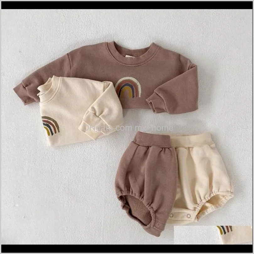 baby boys and girls rainbow clothing set kids casual long sleeve rainbow pullover sweatshirt tops + shorts children clothes set 201023