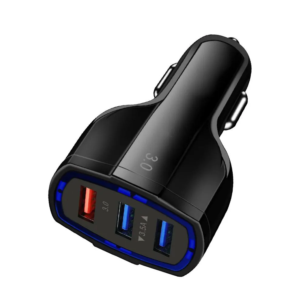 Quick Chargers 3.0 Car Charger Charging 3 Ports USB Mobile Phone Fast Charger Adapter for Huawei Samsung