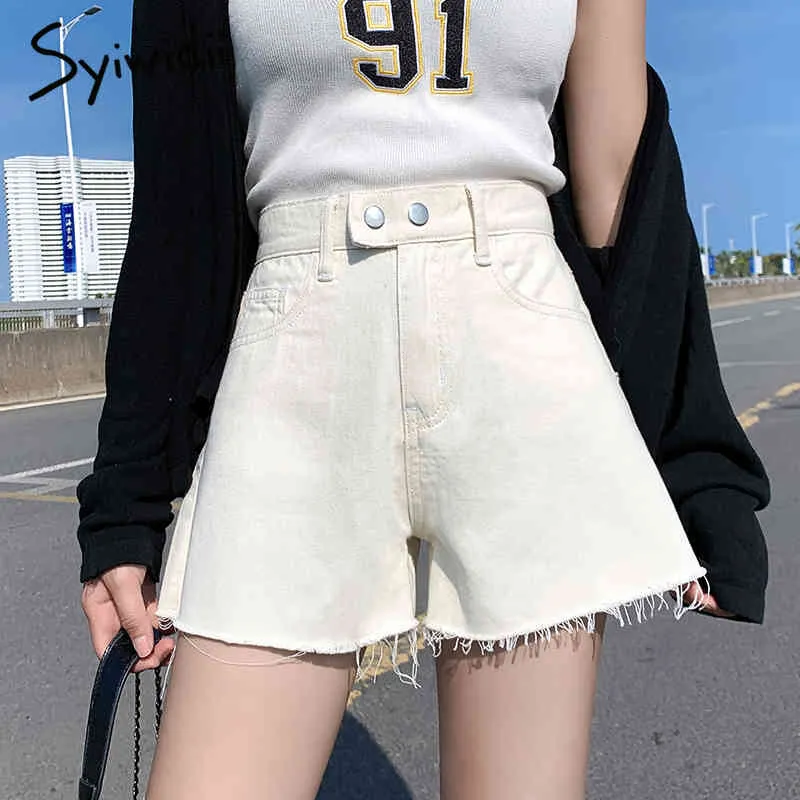 Tofs hög midja shorts för kvinnor jean korta kvinnor sommar denim ben hajuku plus storlek gata stil mode koreanska shorts 210417