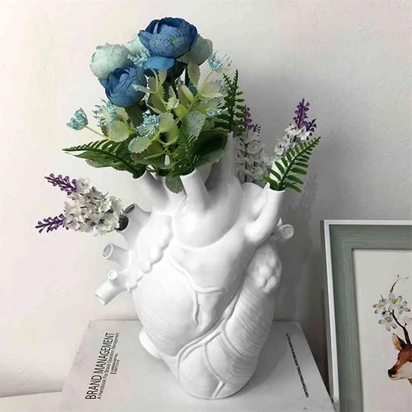 해부학적인 심장 모양 꽃 꽃병 노르딕 스타일 냄비 아트 화병 조각 홈 장식 장식용 선물 210825