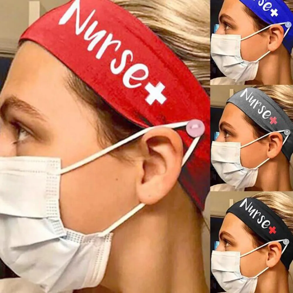 10 Pcs / Lot New Fashion Female Elastic Women Turban Hair Band Accessories Print Nurse Headband With Button