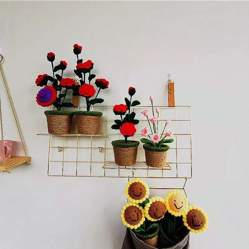 Hand Knitting Potted Plants Hand-woven Rose Sunflower Tulip